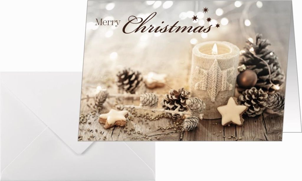 Weihnachtskarte A6(A5) 250g 25+25 Stück Beige Christmas Candle Packung mit 10 Stück