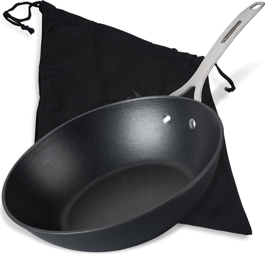 FMProfessional Force Wokpfanne aus Gusseisen 28 cm Bratpfanne mit hochwertiger Antihaftbeschichtung