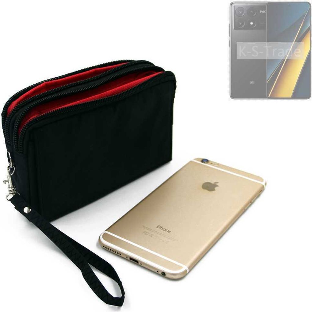 K-S-Trade Schutz Hülle Handy Hülle kompatibel mit POCO X6 Pro 5g Gürteltasche Travelbag Handytasche mit Zusatzfächern, schwarz