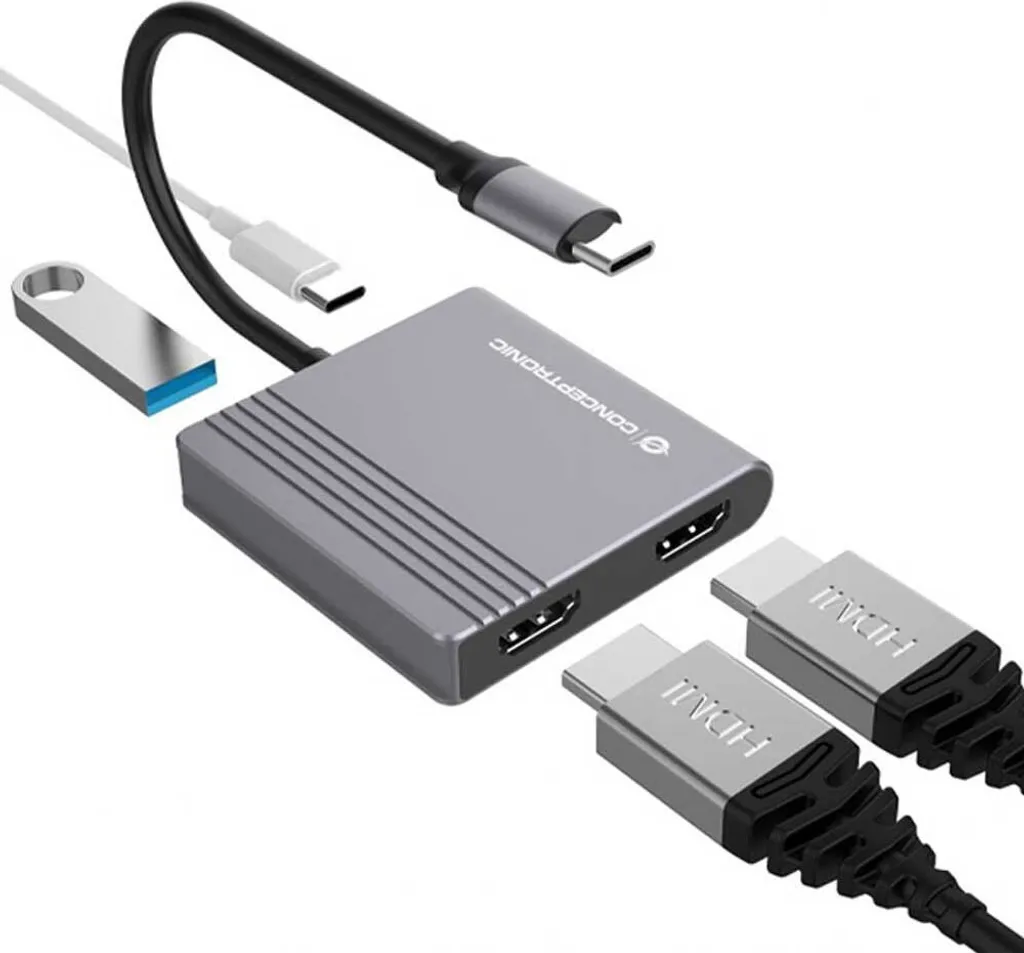 Hub USB-C Multiport Conceptronic avec 2 ports HDMI pour double écran - 5