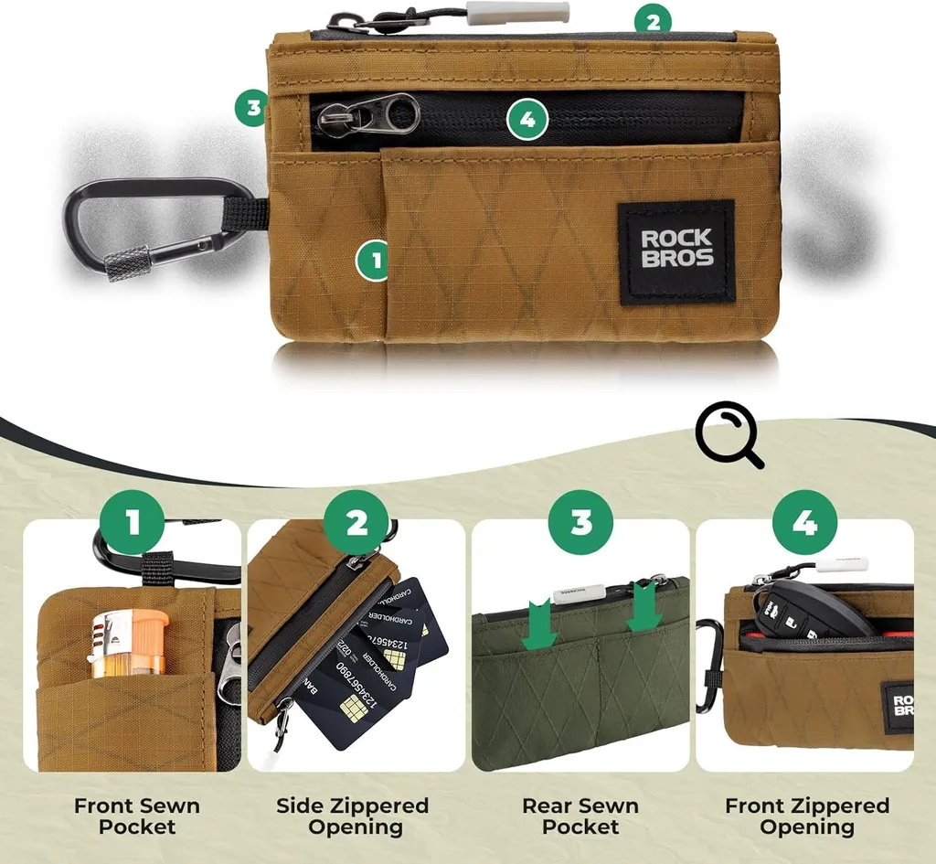 Mini Portafoglio ROCKBROS Khaki Portachiavi: Organizer tattico 0.15L - 2