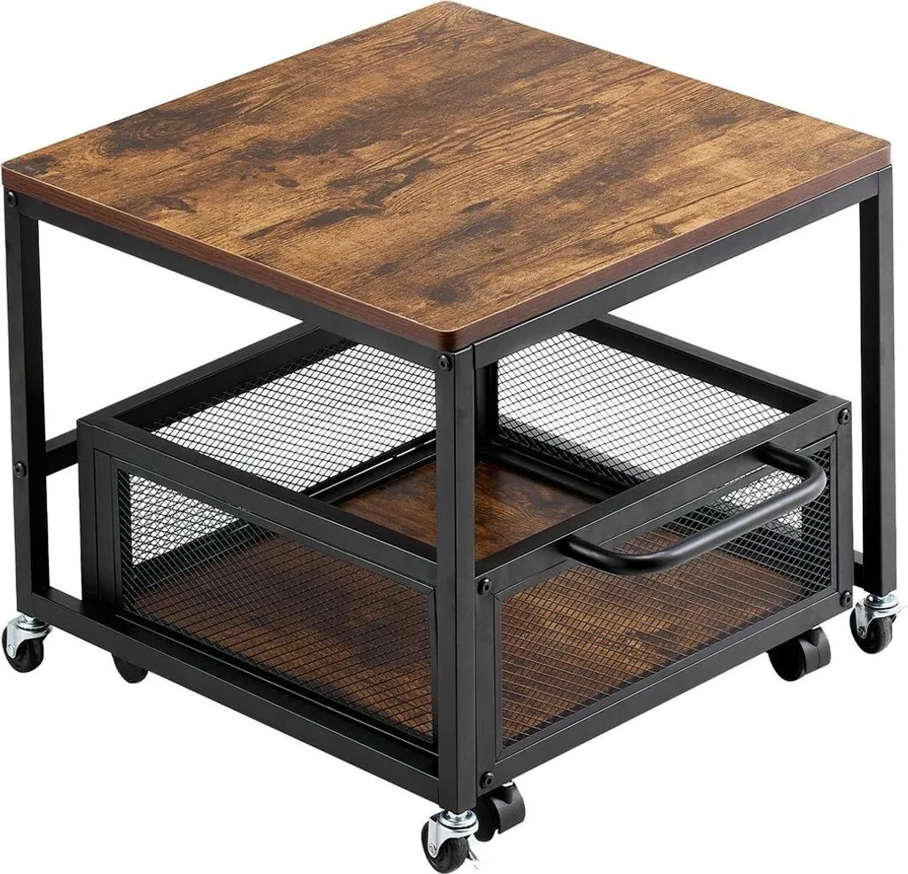 Frigo d'appoint portable brun clair sur roulettes avec support de rangement - 10