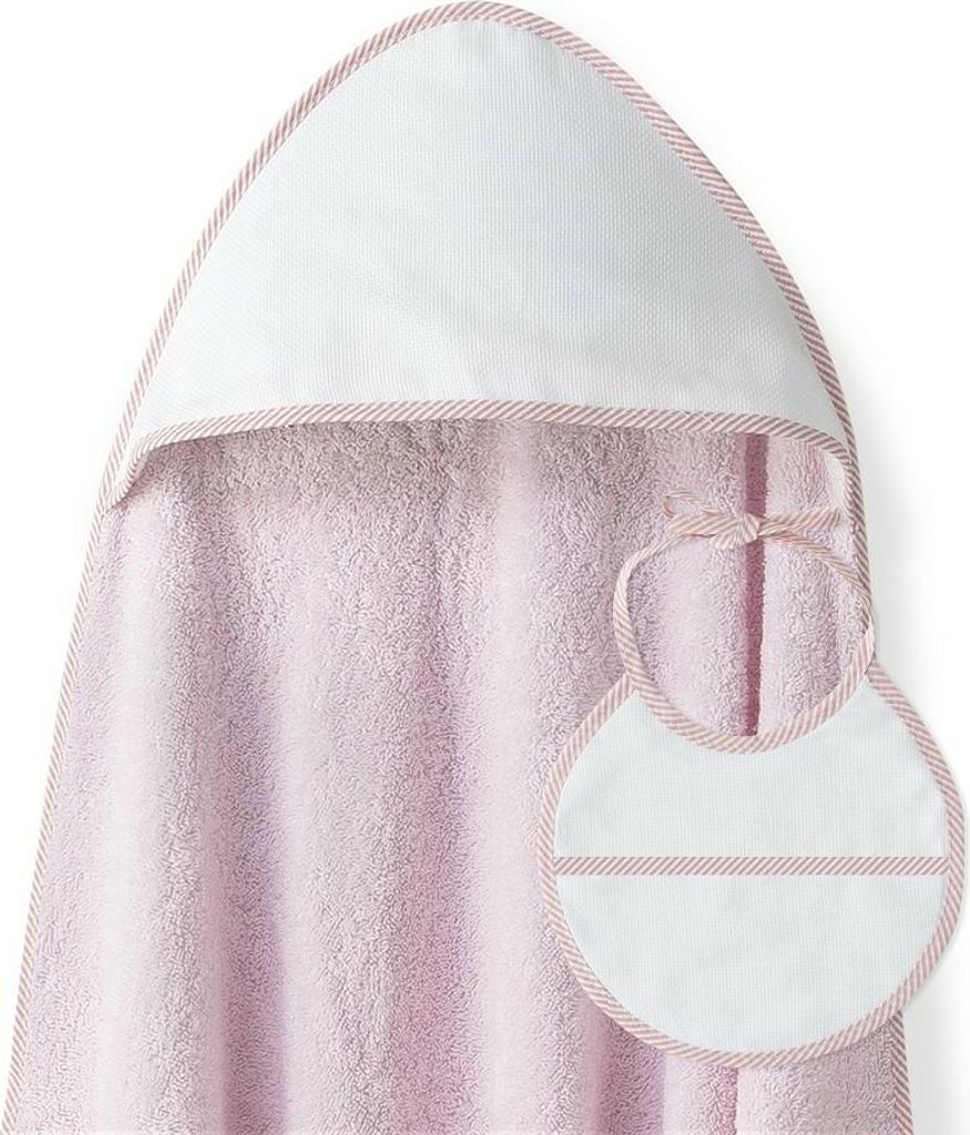 Baby BadePoncho 1x1 m Bademantel Kapuzenbademantel PUNTO DE CRUZ rosa LISO & Lätzchen für Neugeborene 100% Baumwolle