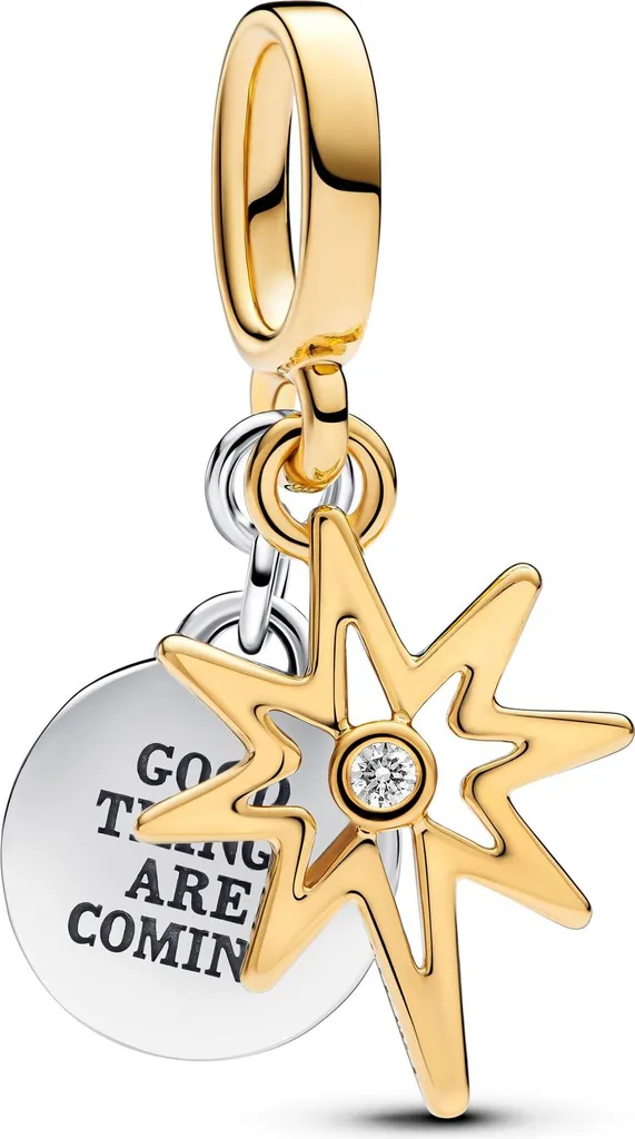 Pandora Argento 925 e oro 14k miscela unica di metalli Diamante Lab-Grown Clear 763588C01 Anhänger