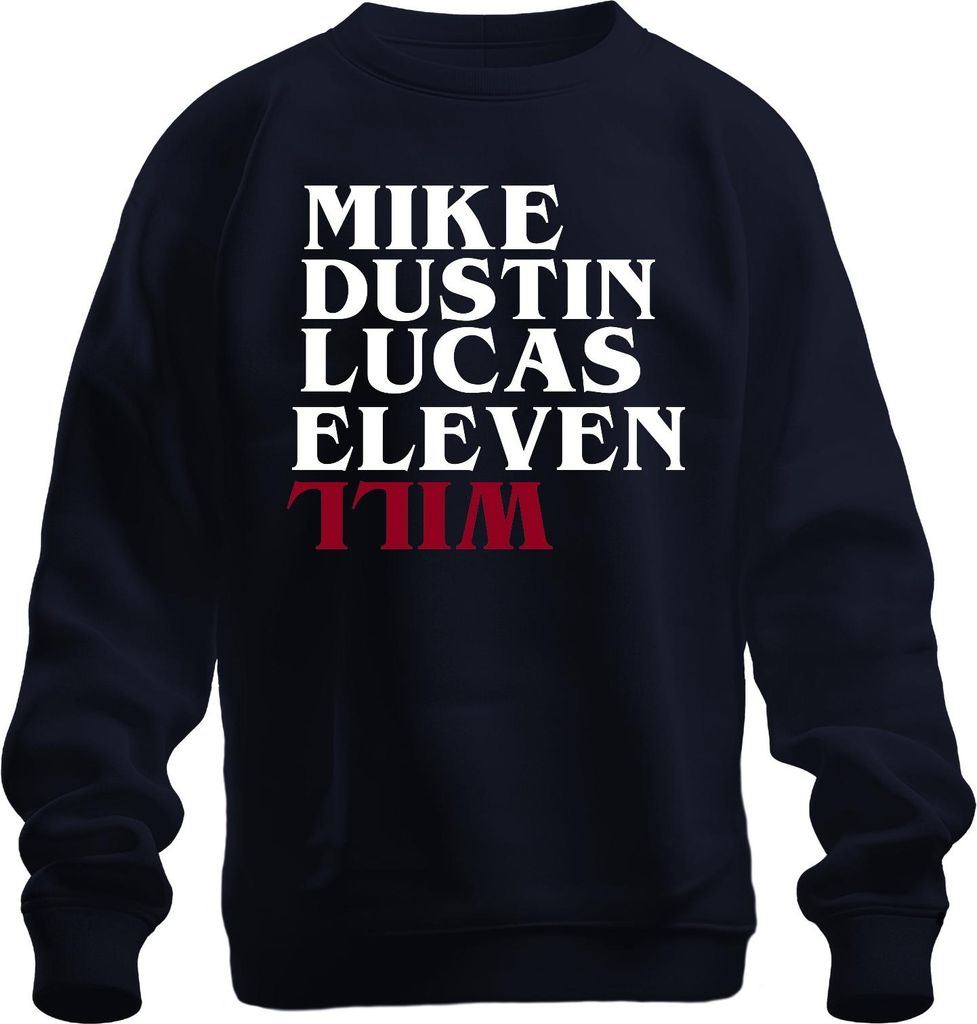 Eleven Mike Dustin Lucas Tim Serie Fan Geschenk Retro Uni Sweatshirt Pullover, Navy, M