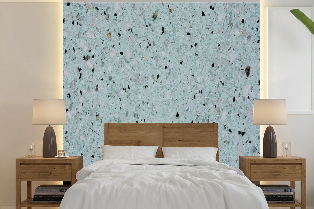 MuchoWow Fototapete für Wohnzimmer oder Schlafzimmer Wandtapete Vinyl Motivtapete Marmor - Punkte - Blau - 280x280 cm - Hintergrundbild
