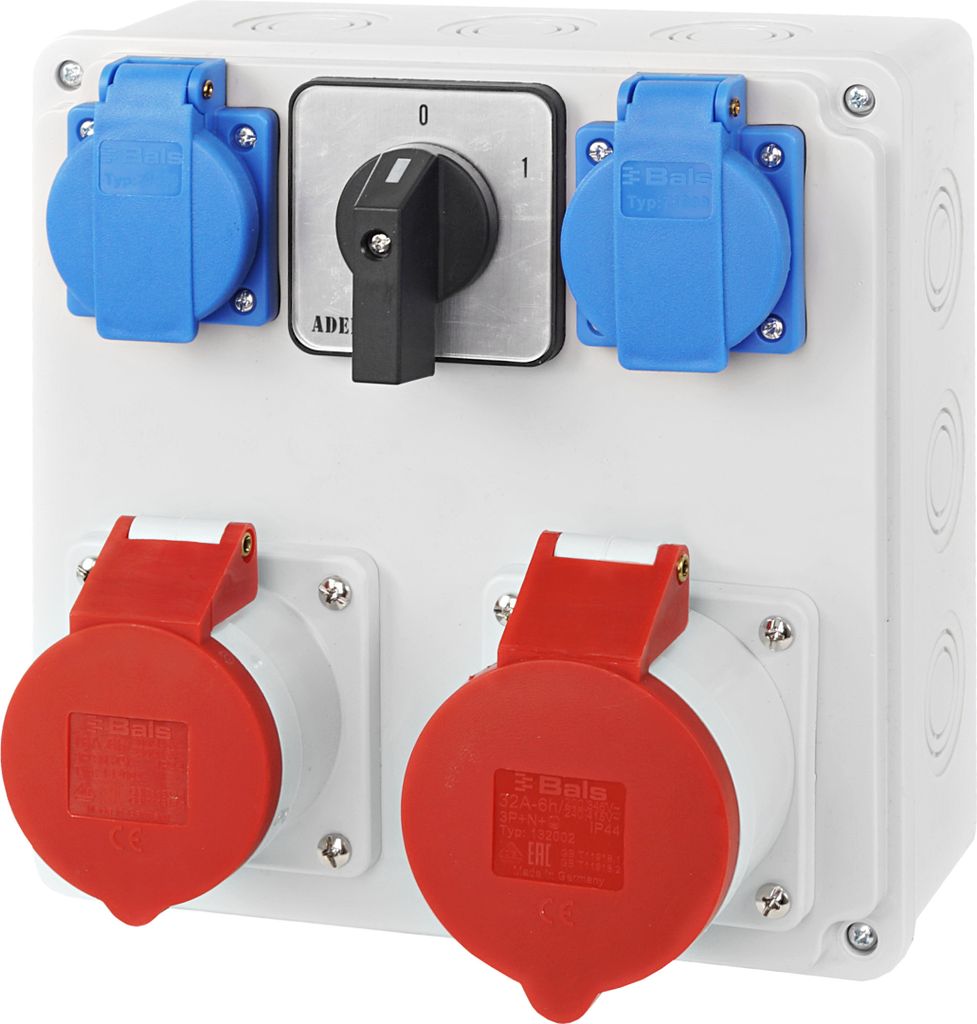 Baustromverteiler CEE 32A 16A 400V 5P 2x230V Wandverteiler Kombi Wandsteckdose BALS Dose Komplett mit 0-1 Nockenschalter
