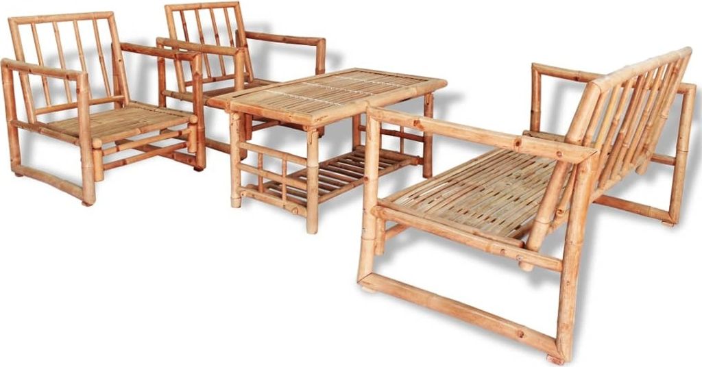 set di 4 pezzi per salotto da giardino con cuscini in bambù Immagine del prodotto 