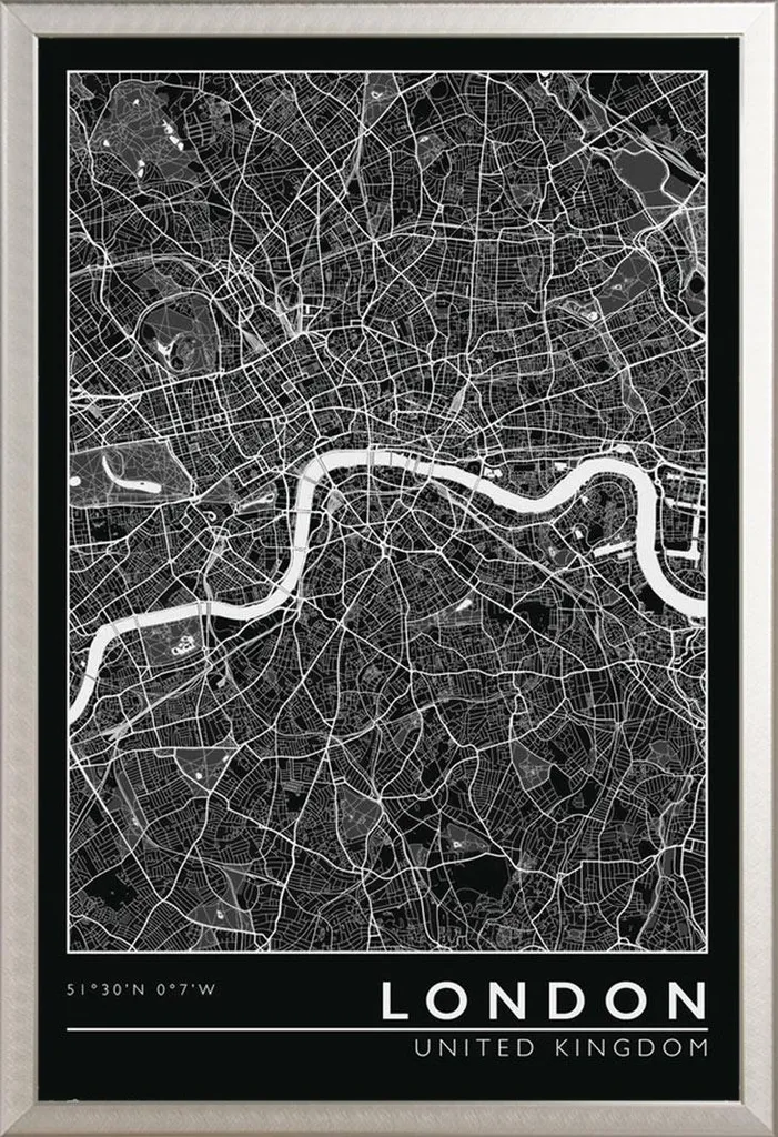 Poster Londra 61x91,5 cm Cornice Alluminio Shinsuke Argento