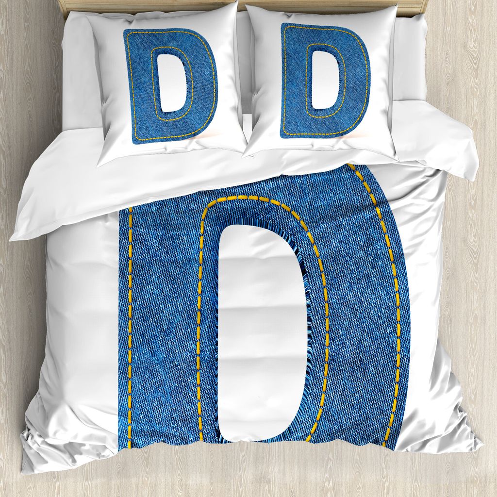 ABAKUHAUS Buchstabe D Bettbezug, Retro Fashion Vibes, Milbensicher Allergiker geeignet mit Kissenbezügen, 155 cm x 220 cm - 80 x 80 cm, Blau Gelb