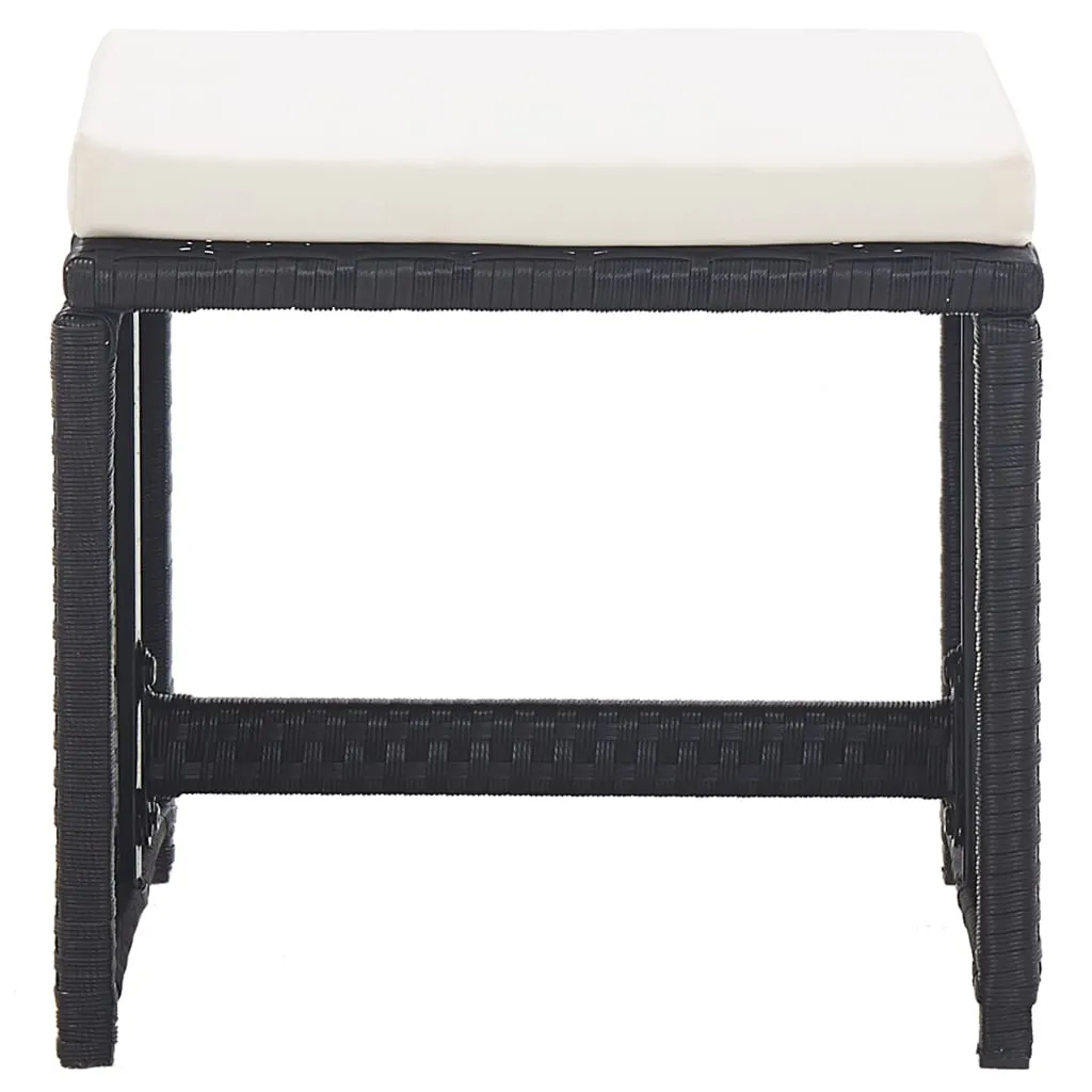 Tabouret de jardin design noir en polyrotin avec coussin confortable