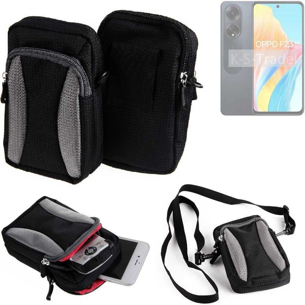 K-S-Trade Holster Schutz Hülle kompatibel mit Oppo F23 5G Handy Hülle Gürteltasche Umhängetasche mit Zusatzfach schwarz