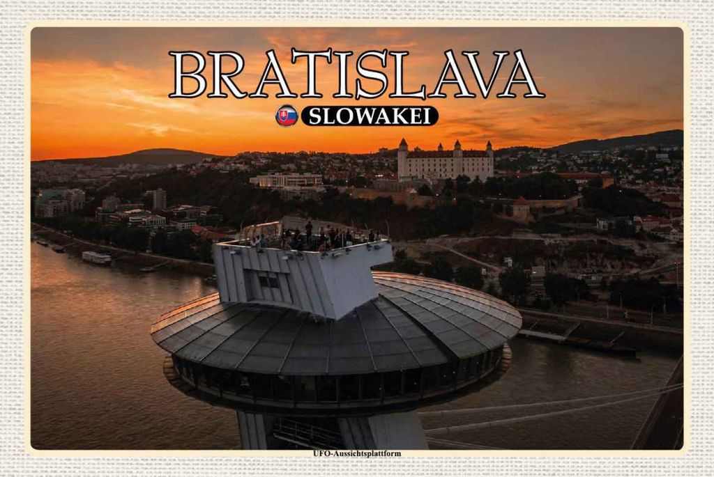 vianmo Holzschild 20x30 cm Bratislava Slowakei UFO-Aussichtsplattform Bildmotiv Reisemotiv Europa