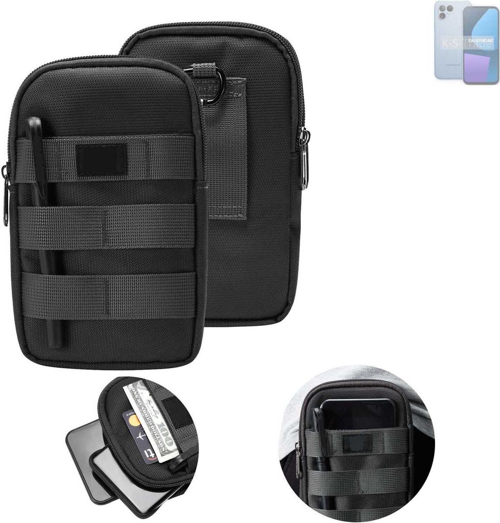 K-S-Trade Holster Gürtel Tasche kompatibel mit Fairphone Fairphone 5 Handy Tasche Schutz Hülle dunkel-grau viele Fächer, 1x