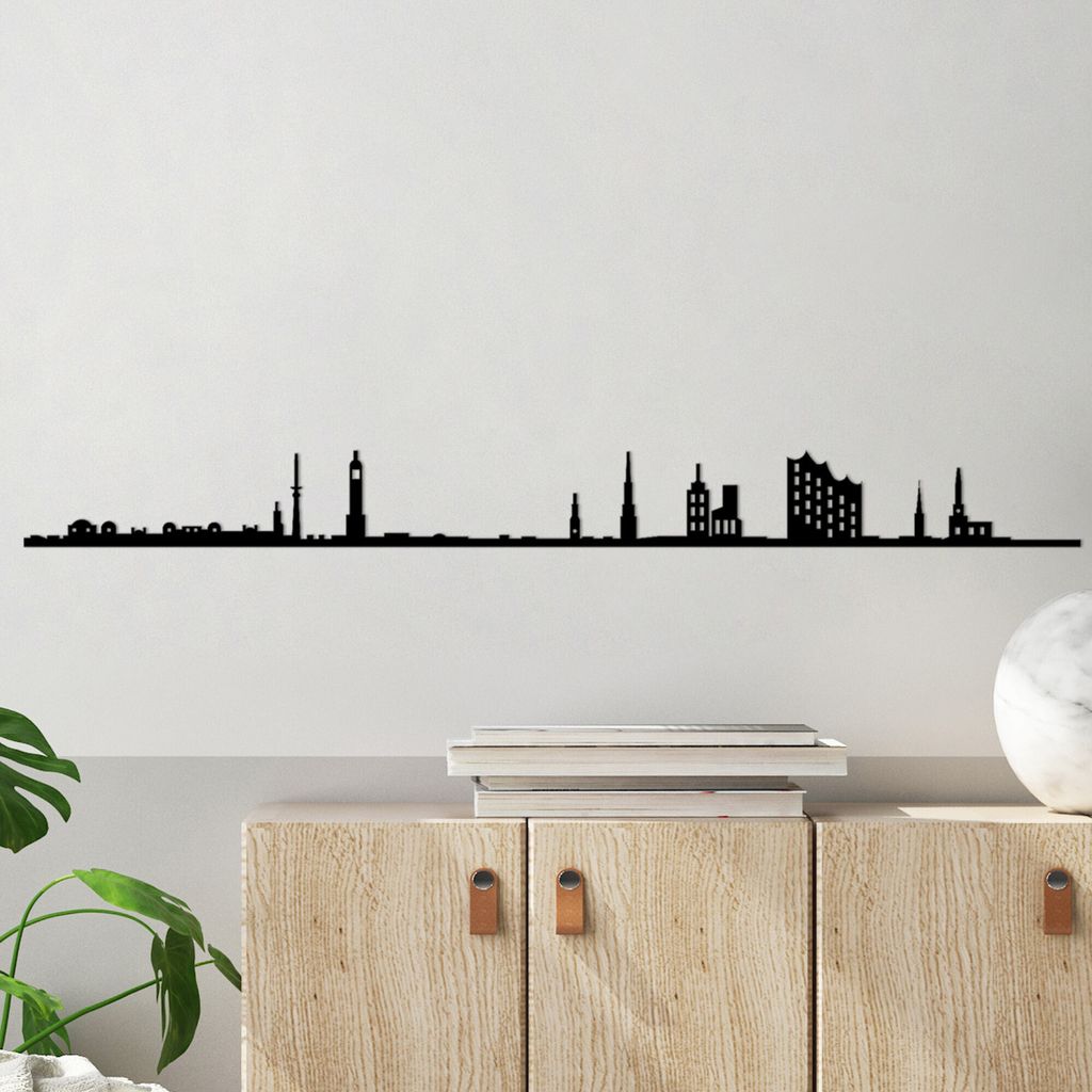 Wallity, Hamburg Skyline, Wanddeko, Schwarz, Metall, 120 x Produktbild 