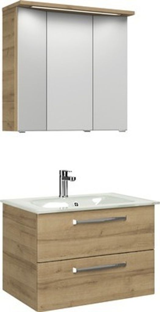Badmöbel-Set Pelipal Kumba BxHxT 77 x 200 x 50 cm Frontfarbe riviera eiche mit Glas-Waschtisch weiß 99.77032147