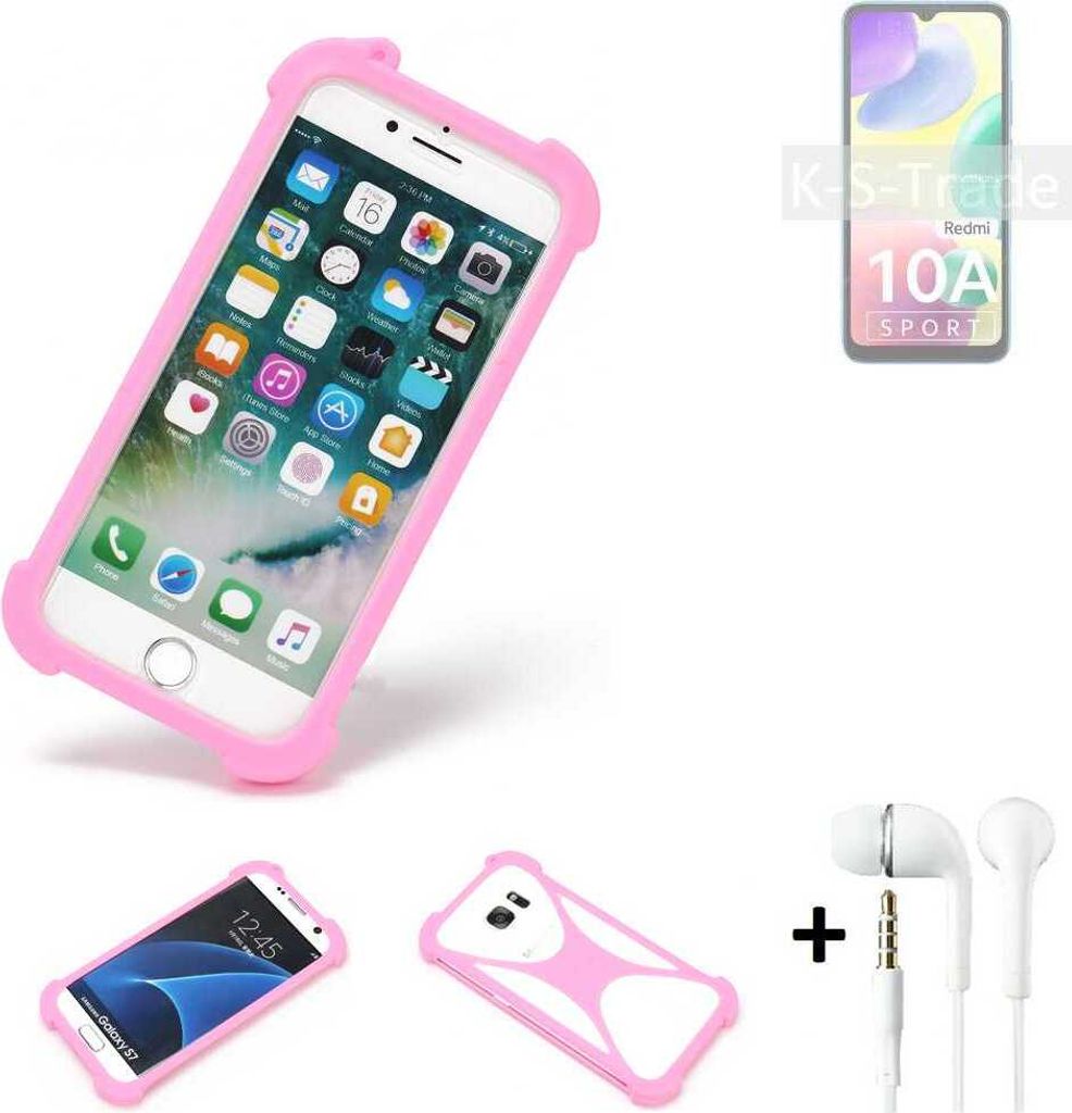 K-S-Trade Bumper + Kopfhörer kompatibel mit Xiaomi Redmi 10A Sport Handy Hülle Schutzhülle Silikon Schutz Hülle Cover Case Silikoncase