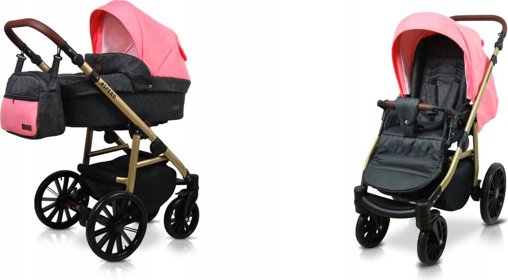 BabyLux Aspero | 2in1 Kinderwagen Set | Black Coral | Kombikinderwagen | Kinderwagenset | Buggy