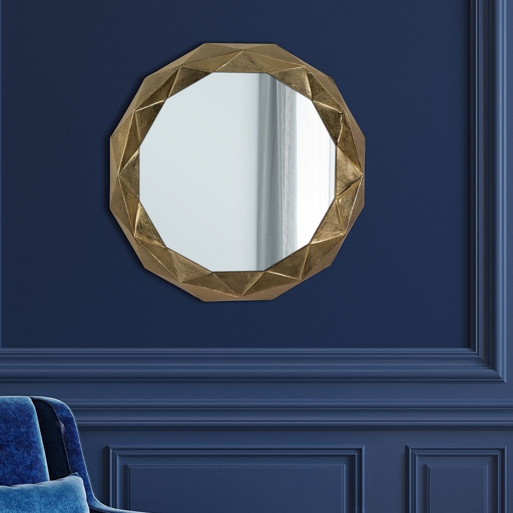WOMO-DESIGN Dekorative Wandspiegel Guayaquil, Ø65 cm, Unikat aus Glas, Gold, Aluminium Metallrahmen, Runder Spiegel, Moderner Design Dekospiegel