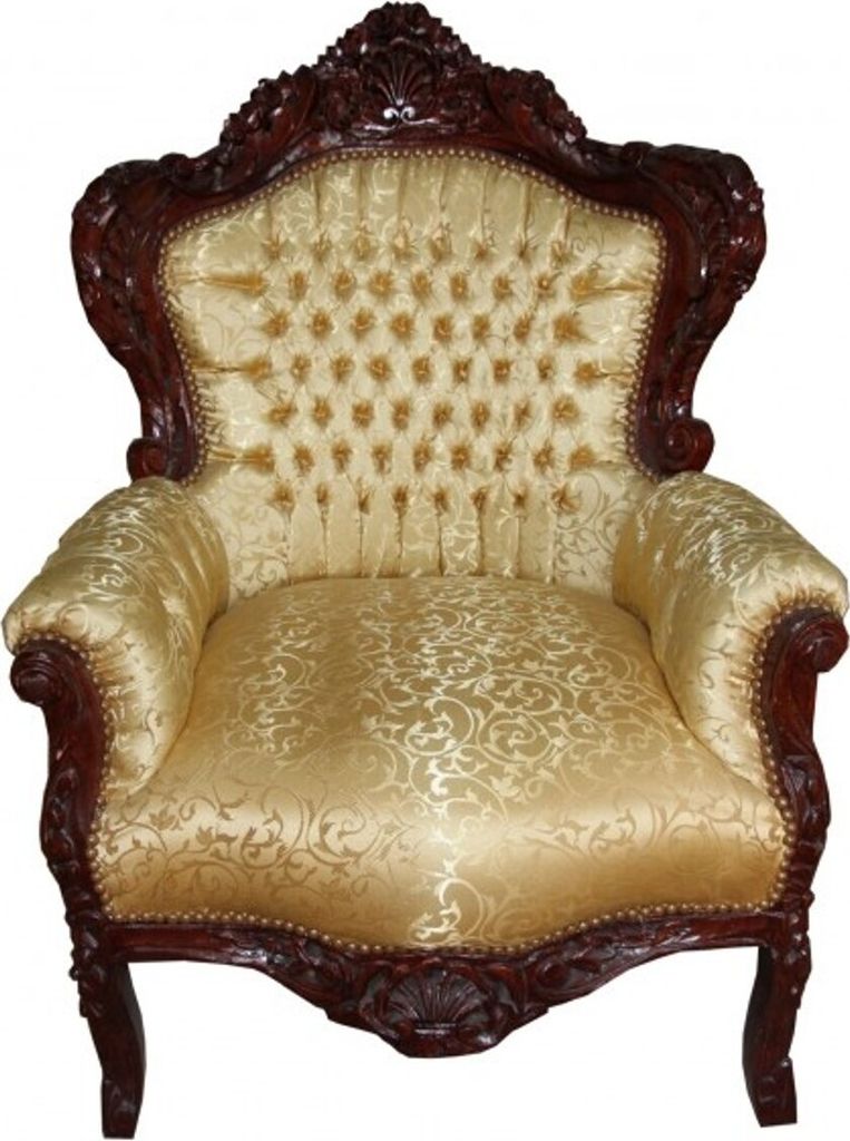 Casa Padrino Barock Sessel King Gold Muster / Brown Möbel Antik Stil