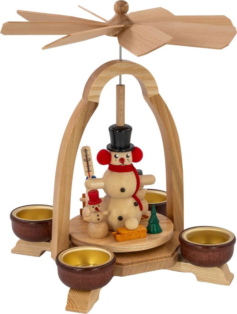 Preißler Traditionelle Erzgebirgische Pyramide 18x18x23 cm, Modell:Schneemann