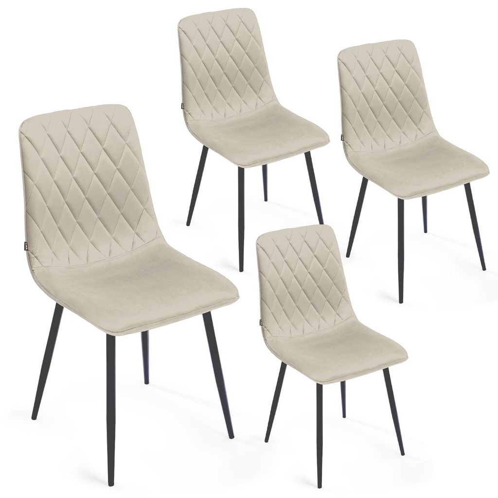Lina Elisia Esszimmerstuhl im modernen Design - Samt - Bequemer Stuhl für Ihr Esszimmer, hochwertiger Stoff, ergonomische Form - 4er Set - Creme