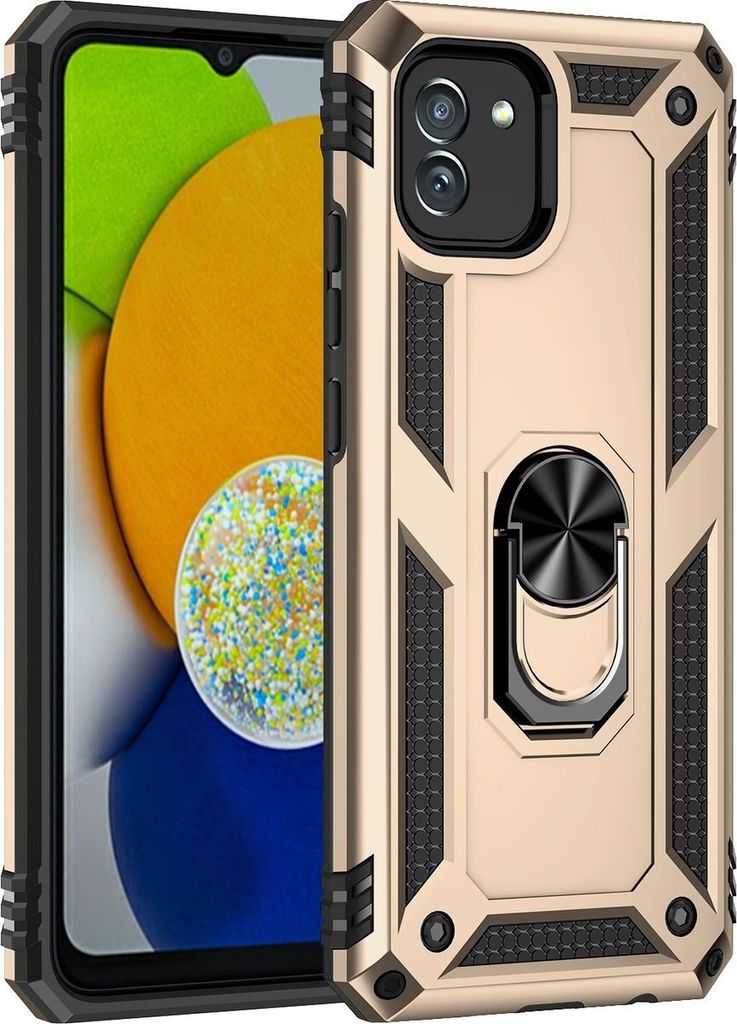 Mobigear Armor Ring Samsung Galaxy A03 Hülle Hardcase Backcover Stoßfest mit Ringhalter - Gold