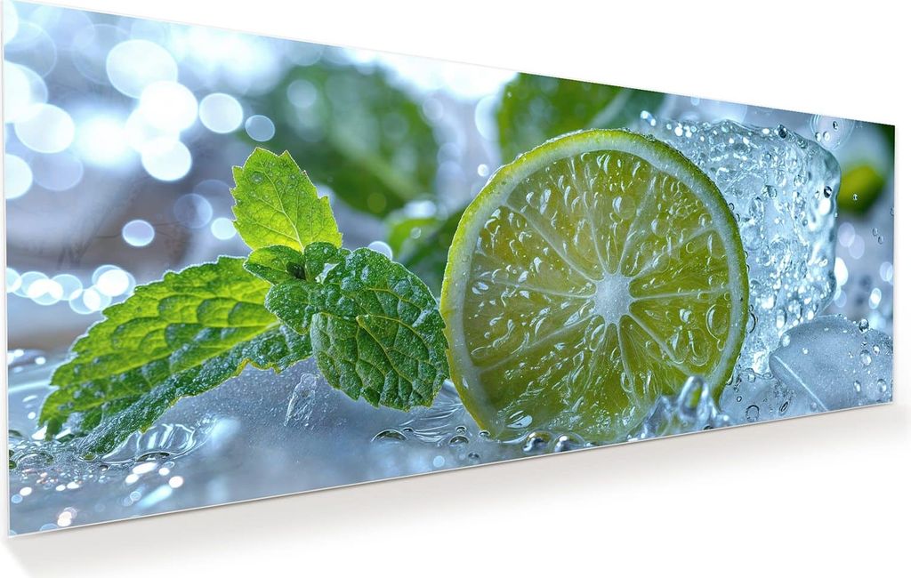 Glasbild 150x60cm in XXL für Wohnzimmer, Schlafzimmer Motiv Erfrischende Limette