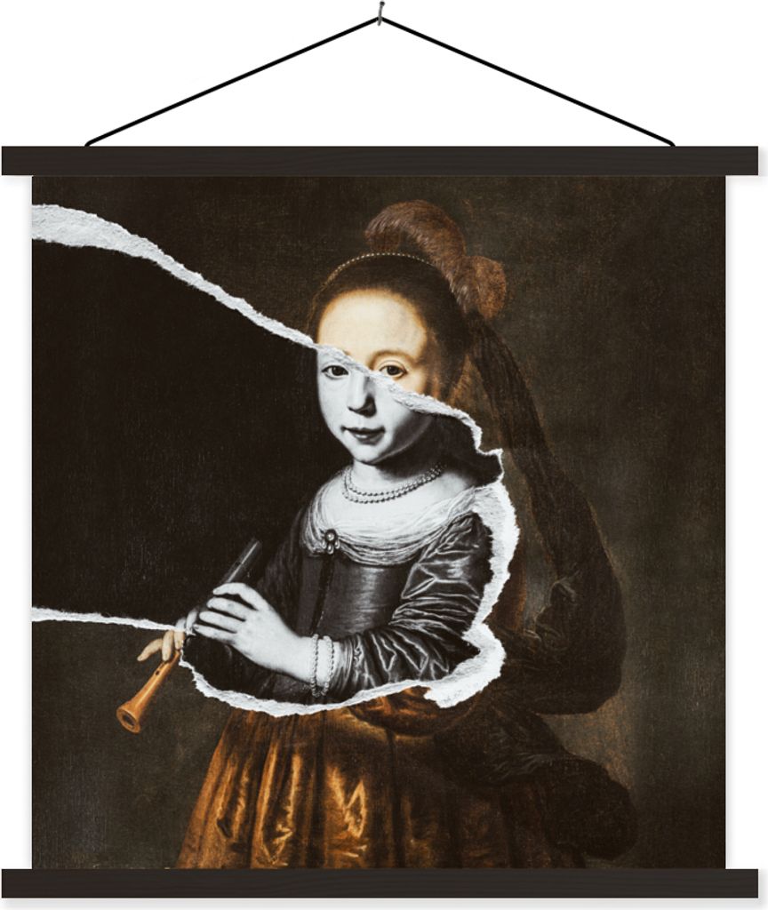 MuchoWow Textilposter Elizabeth Spiegel - Dirck Dircksz Santvoort - Kunst 120x120 cm mit schwarzem Rahmen - Aufhängungsset