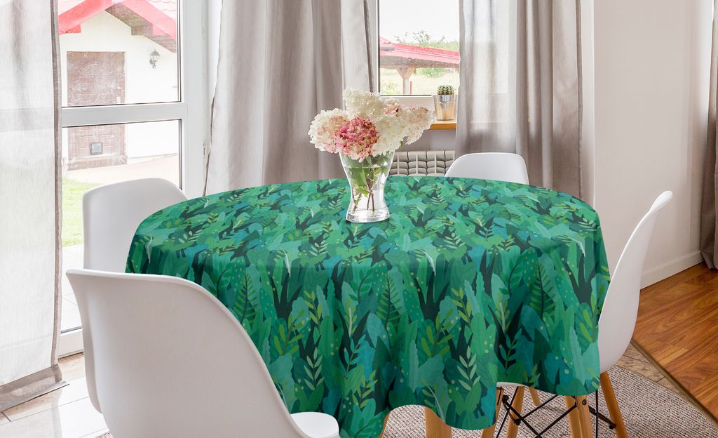 ABAKUHAUS Botanisch Runde Tischdecke, Fortsetzung Wald Sträucher, Kreis Tischdecke Abdeckung für Esszimmer Küche Dekoration, 150 cm, Grüne und ...