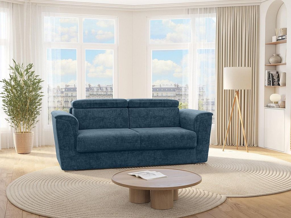 Schlafsofa mit Matratze 3-Sitzer - Strukturstoff - Blau - Liegefläche 140 cm - Matratze 14 cm - RIZORA