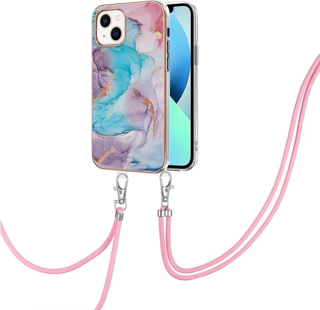 Custodia iPhone 14 per Genitori: Cover Blu con Laccio Regolabile