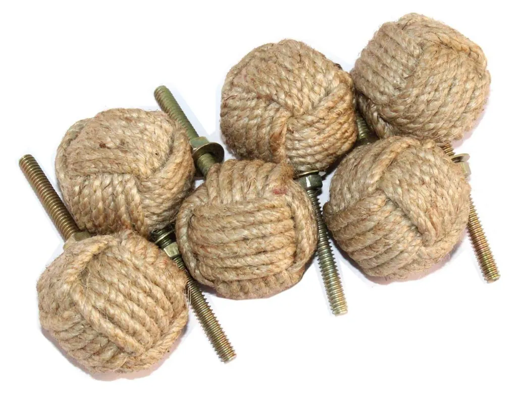 Lot de 6 boutons en corde de jute naturelle pour tiroirs et armoires