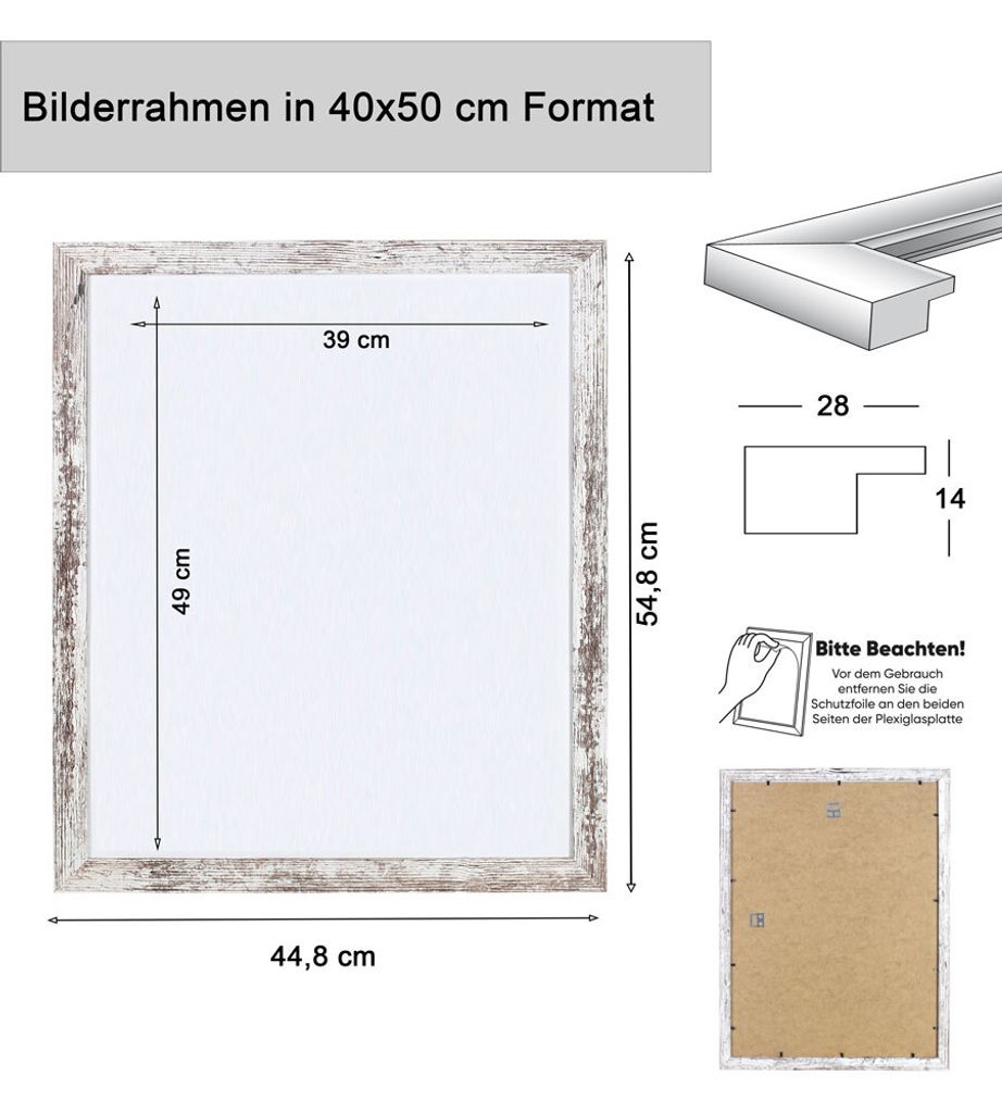 Bilderrahmen Holz Rahmen Plexi Acryl Collage Wanddeko Poster quadratisch S215 - Farbe: Grau | Format: 40x50