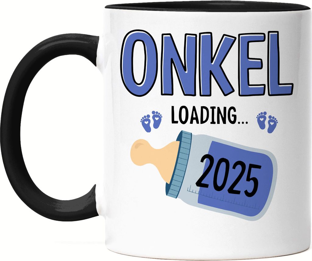 Onkel Loading 2025 Tasse Schwarz Geschenk Werdende Onkel Babynews mit Ladebalken Schwangerschaft Geschenkidee