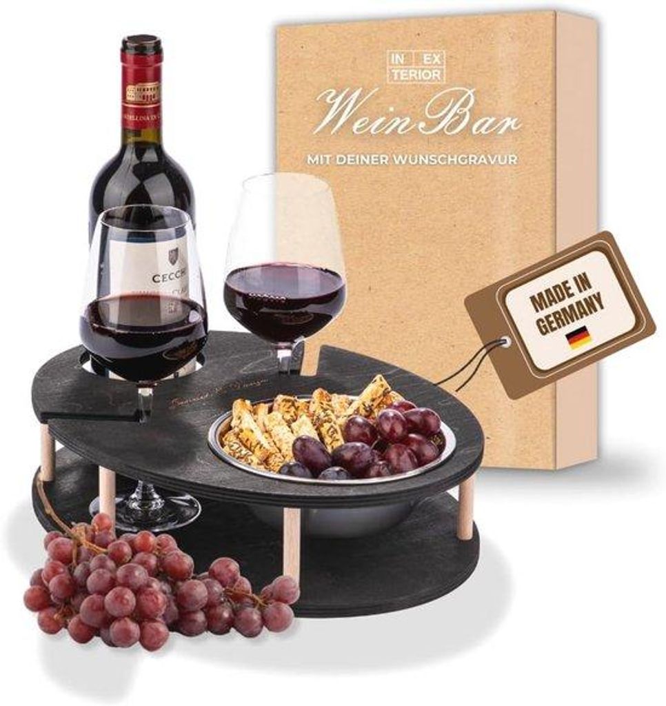 Weinregal für den Tisch - Handgefertigt in Deutschland - Wein- und Snack-Unterstand - Schwarz