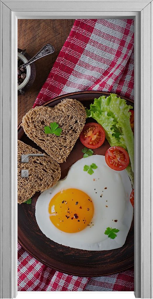 Tür Selbstklebende 90x210 cm Türfolie Türtapete Klebefolie - Spiegeleier und Brot