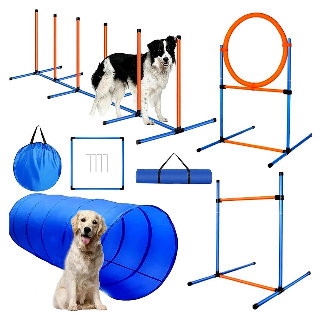 Agility Set für Hunde, Teiliges Set mit Agility-Ausrüstung, Slalom, Agility-Hürde, Einstellbarem Sprungring & Hundetunnel, Ideal für den Park, ...