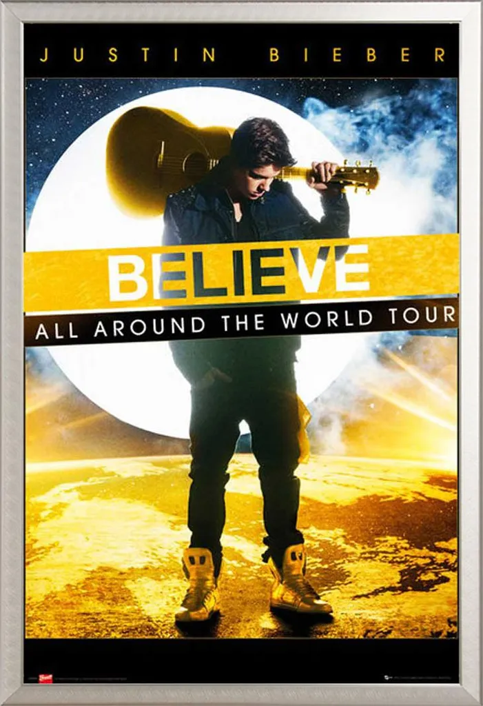 Poster Justin Bieber World Tour avec Cadre Shinsuke Maxi Argent 61x91,5