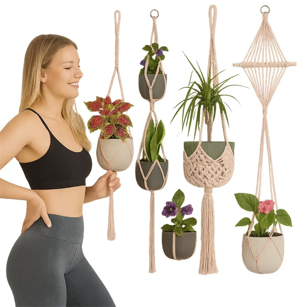 Décoration Murale Végétale : 4 Suspensions Macramé pour Fenêtre et Salon