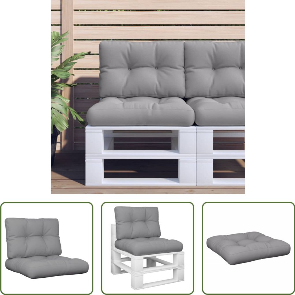 The Living Store Palettenkissen 2-tlg. Grau Stoff