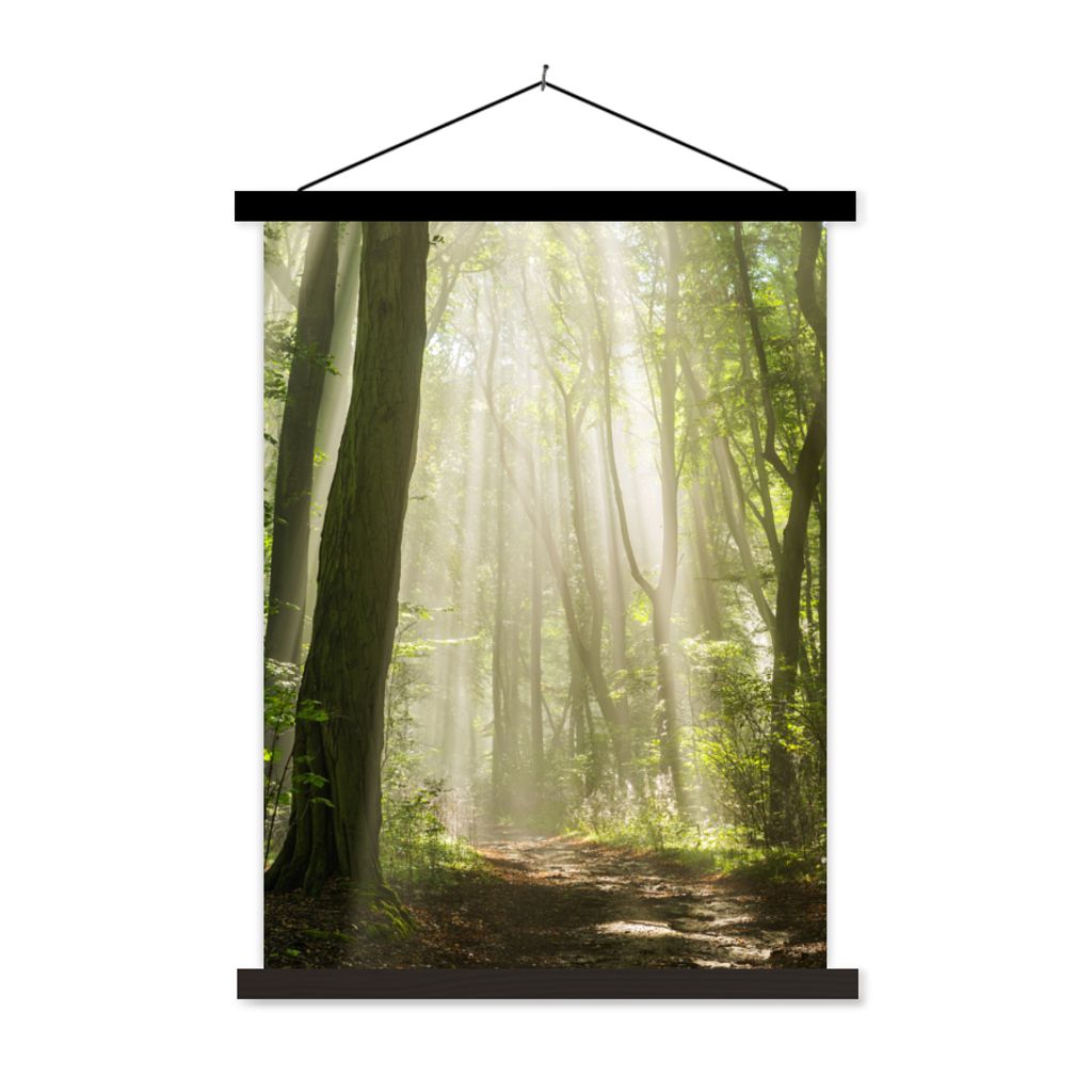 MuchoWow Textilposter Wald - Licht - Natur - Landschaft 90x120 cm mit schwarzem Rahmen - Dekoration