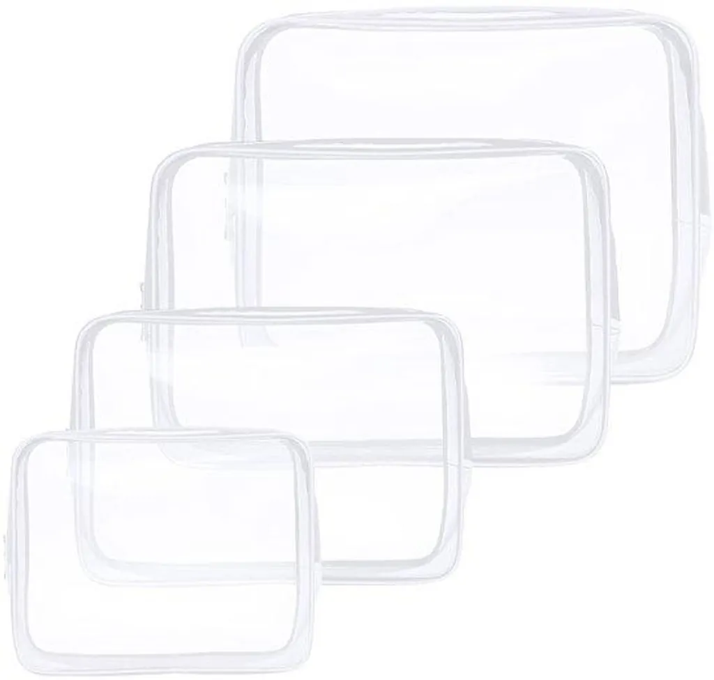 Trousses de Toilette Transparentes en PVC Blanc Imperméable Lot de 4