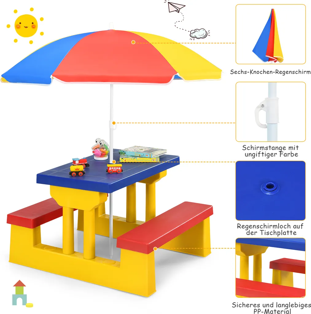 Offerta COSTWAY Set Tavolo e Panche Bambini Giallo | Prezzo Shock - 4