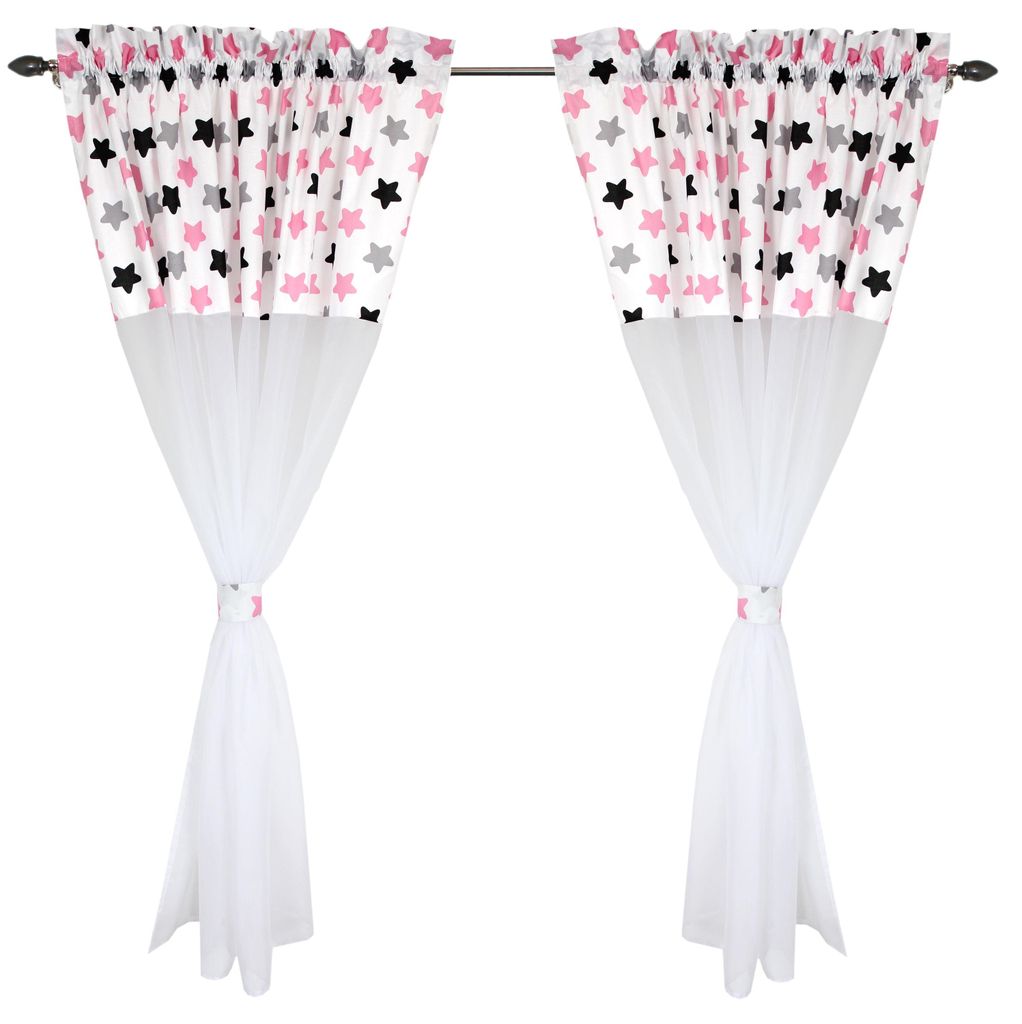 TupTam Kinderzimmer Voile Vorhänge Baby Gardinen mit Tunnelzug Set, Farbe: Sterne Rosa, Größe: ca. 140 x 160 cm