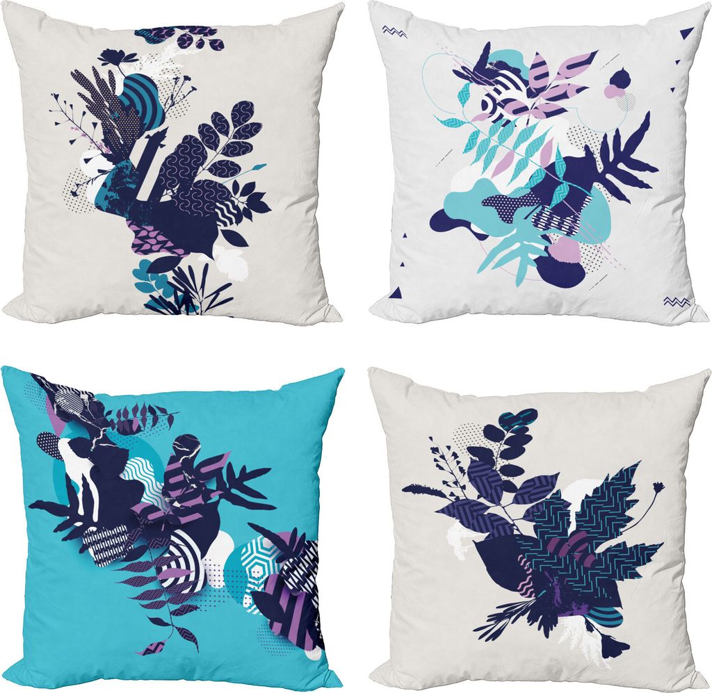 ABAKUHAUS Botanisch Dekokissen Kissenbezug 4er Pack, Moderne abstrakte Kräuter, Modern Accent Doppelseitiger Digitaldruck, 40 x 40 cm, Indigo Purp...
