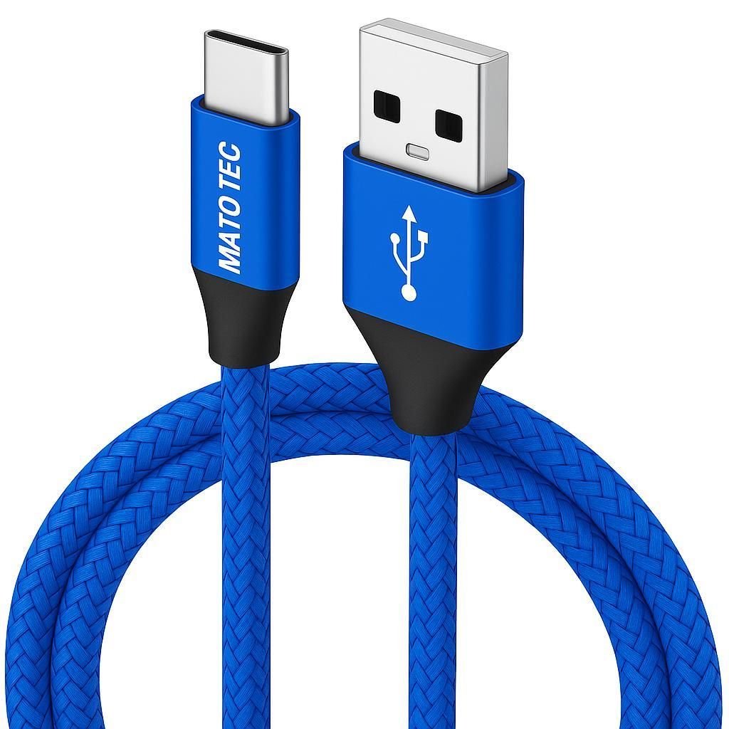 2m Nylon USB-C Kabel Schnellladekabel Datenkabel Handy Huawei Samsung Apple blau