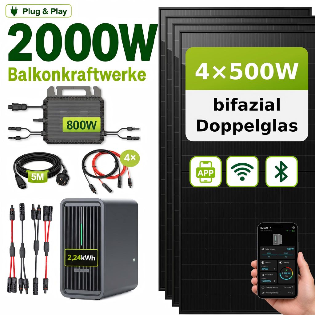 2000W Balkonkraftwerk mit Speicher 2,24kWh, 4×500W Produktbild 