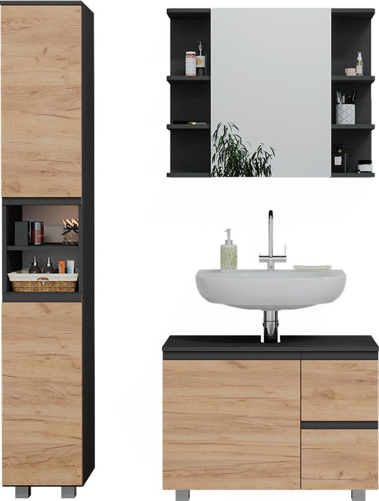 Vicco Badmöbel-Set J-Shape, 3 Teile, mit Hochschrank, Produktbild 7