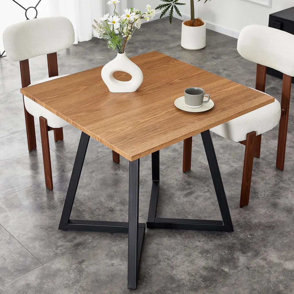Table carrée 80x80 cm moderne, pieds métal noir, pour petit espace